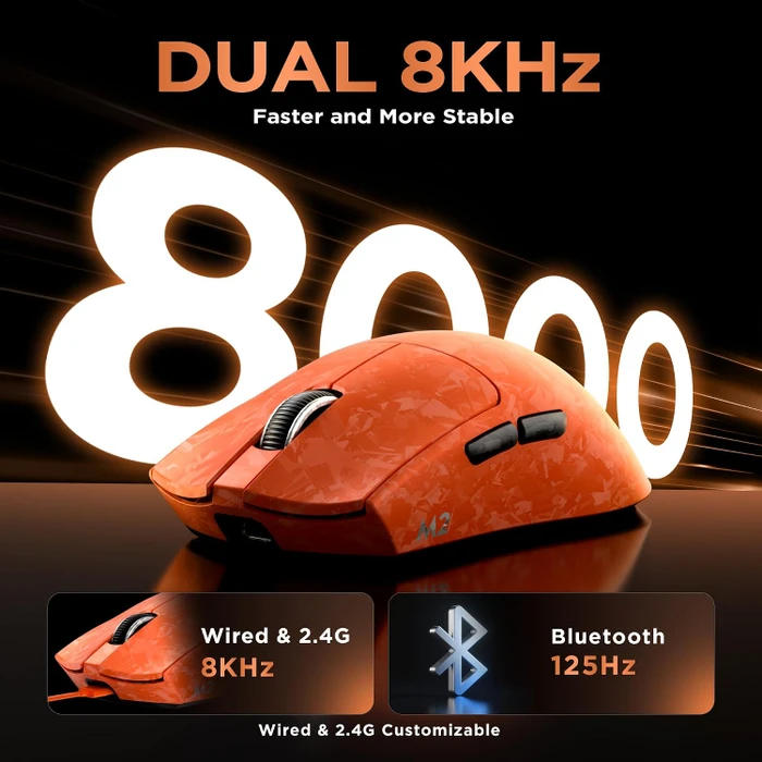 Yunzii M2 Dual 8K Custom Wireless Gaming Maus, orange, USB/Bluetooth