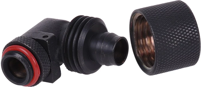Aquatuning HF Schlauchanschluss, 90°, G1/4" AG auf 16/10mm drehbar, schwarz