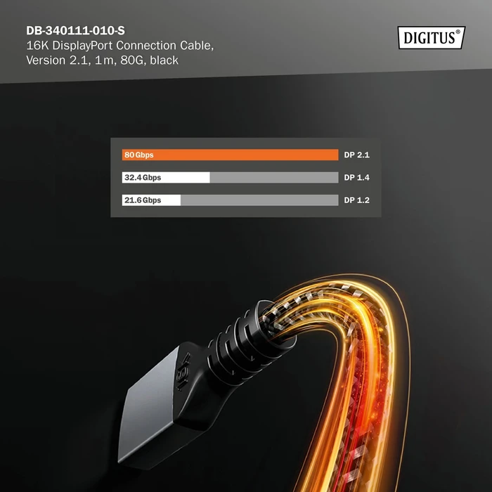 Digitus 16K DisplayPort Connection Cable DisplayPort 2.1 Kabel DP80 schwarz, 1m