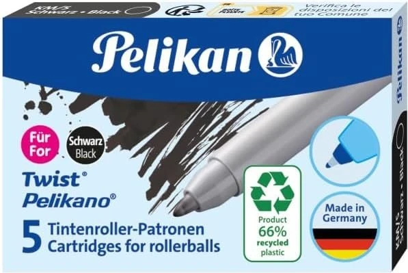 Pelikan Pelikano/Twist Refill Tintenrollermine M schwarz, 5er-Pack