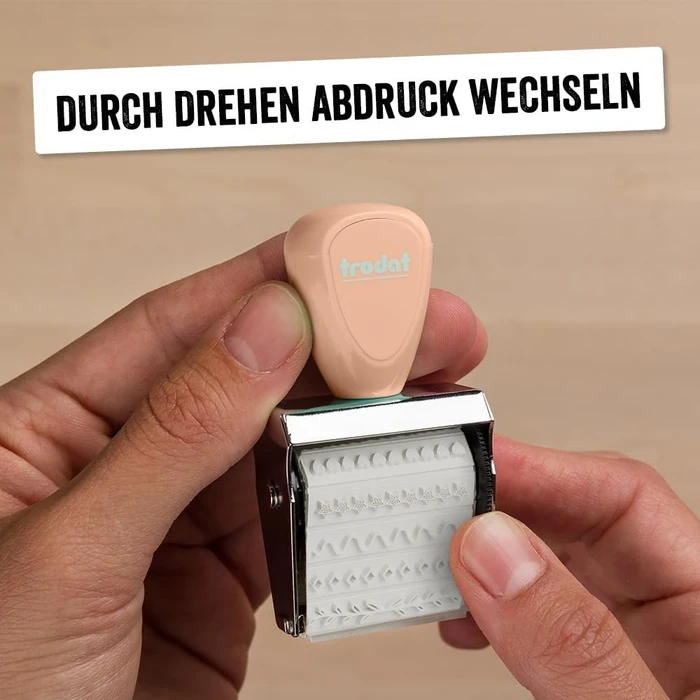 trodat Creative Mini Handstempel für 12 Abdrucke "Zierleisten" inkl. 3-farbigem Kissen, 30x5mm, pastell creme, 2er-Set