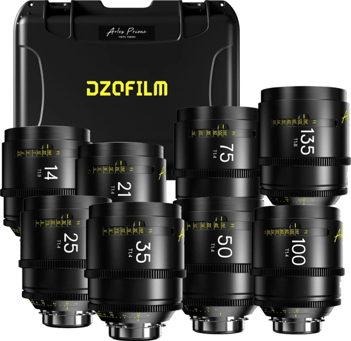 DZOFilm Arles 14/21/25/35/50/75/100/135mm T1.4 FF/VV Cine metric 8-Lens Kit für PL