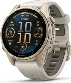 Garmin Fenix 8 43mm Sapphire soft gold/fog grey-dark sandstone silicone