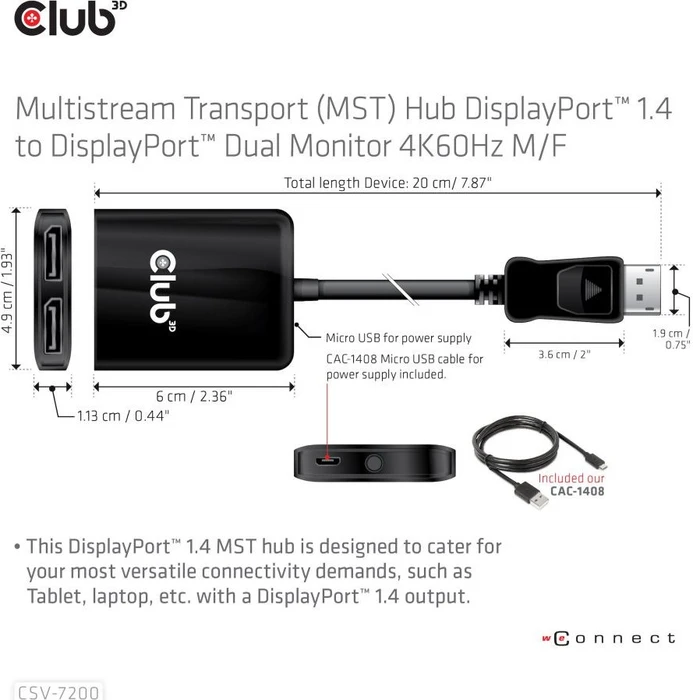 Club 3D MST-Hub DisplayPort 1.4 auf 2x DisplayPort Dual Monitor 4K60Hz