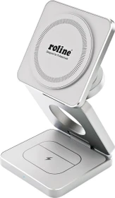 Roline / Secomp Faltbare 3-in-1 Induktionsladestation (Qi) für Apple-Geräte silber