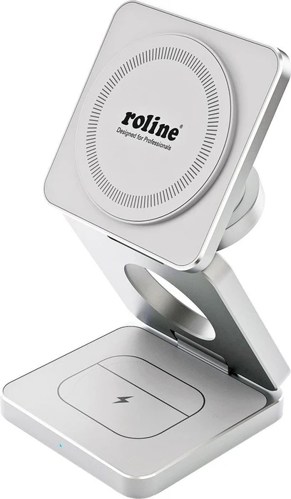 Roline / Secomp Faltbare 3-in-1 Induktionsladestation (Qi) für Apple-Geräte silber