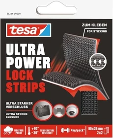 tesa Ultra Power Lock schwarz, Klettstreifen, 25mm/50mm, 4 Stück