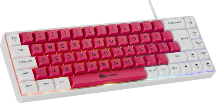 Gamiac TKL69G Gaming Keyboard, weiß/rot, LEDs RGB, Kailh RED, USB, ND