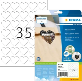 Herma Etiketten Premium Herz rund, 35mm, weiß, matt, 10 Blatt (350 Etiketten)