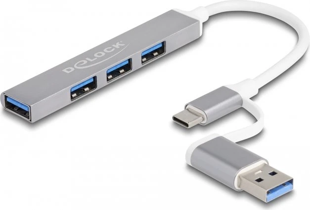 DeLOCK 4-Port USB-Hub, 3x USB-A 2.0, 1x USB-A 3.0, USB-A/USB-C 3.0 [Stecker]
