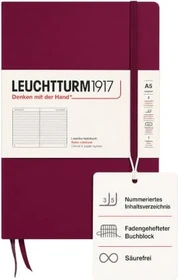 Leuchtturm1917 Medium Notizbuch, A5, liniert, Hardcover, port red