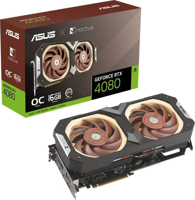 ASUS GeForce RTX 4080 Noctua OC Edition, RTX4080-O16G-NOCTUA, 16GB GDDR6X, 2x HDMI, 3x DP