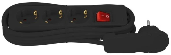 REV Ritter Steckdosenleiste mit Schalter und Winkel-Flachstecker, 3-fach, 2m, schwarz