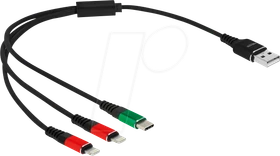 DeLOCK USB Ladekabel 3 in 1 USB Typ-A zu 2x Lightning/USB Type-C 0.3m