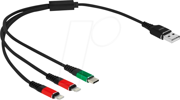 DeLOCK USB Ladekabel 3 in 1 USB Typ-A zu 2x Lightning/USB Type-C 0.3m