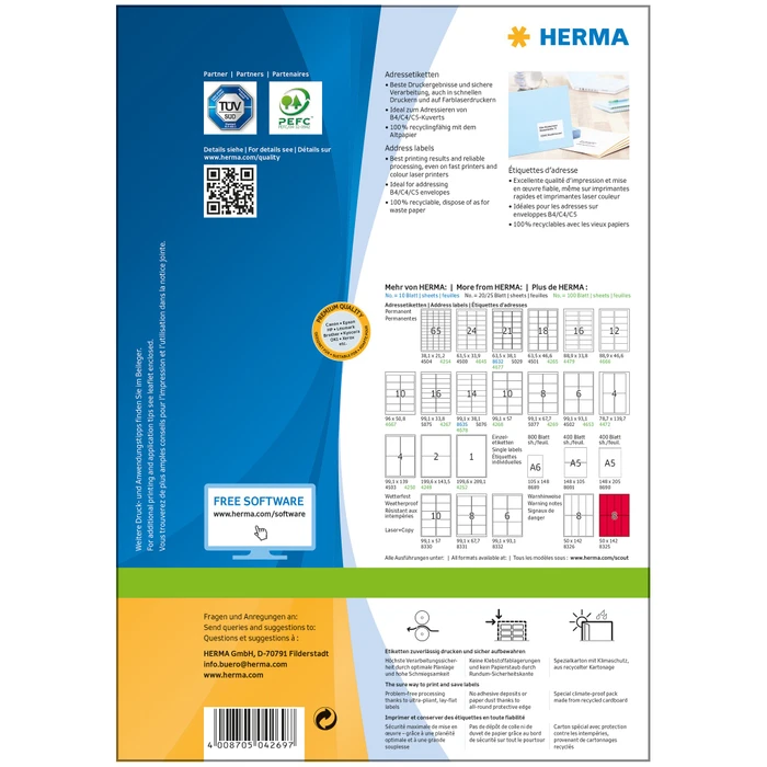 Herma Etiketten Premium, 99.1x67.7mm, weiß, matt, 100 Blatt (800 Etiketten)