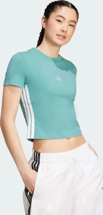 adidas Essentials 3-Streifen Slim Baby T-Shirt kurzarm powder teal/white (Damen)