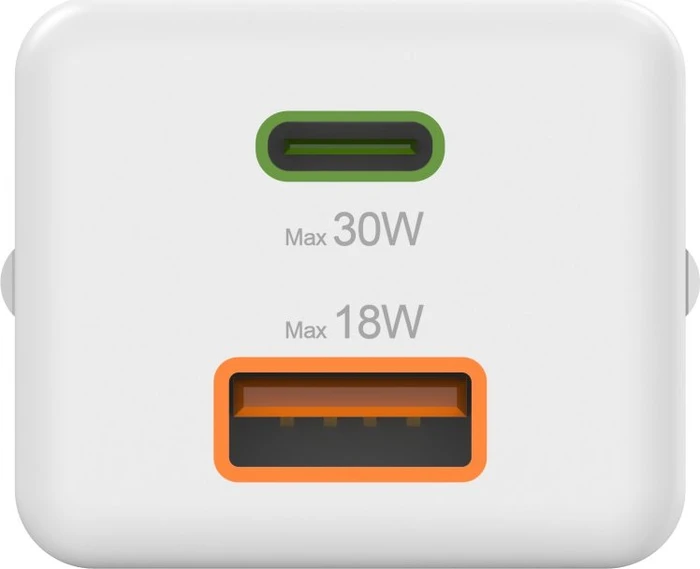 Hama Schnellladegerät 1x USB-C PD 1x USB-A QC Mini-Ladegerät 30W weiß