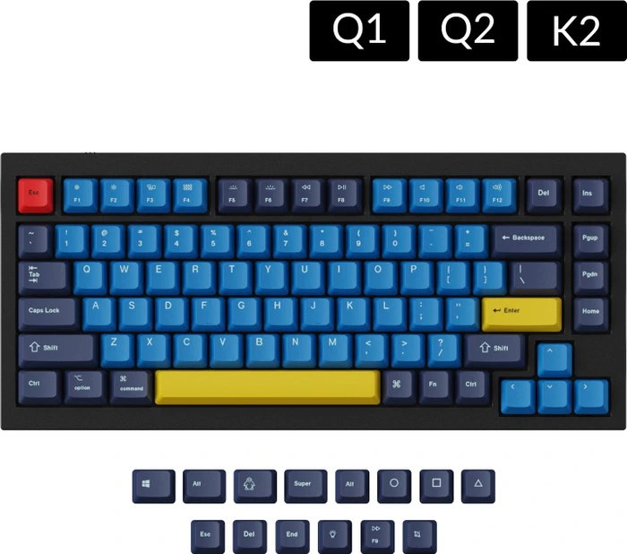 Keychron Q1/Q2/K2 OEM Dye-Sub Keycap-Set Beach, Kunststoff (PBT), Beach, gelb/blau, 97 Tasten (83+14), ANSI-US