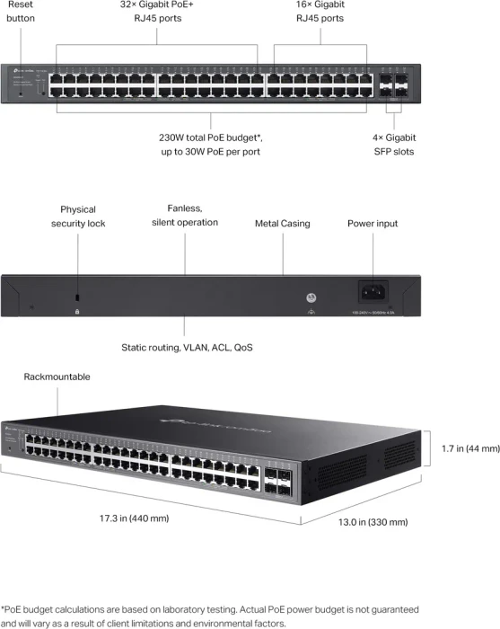 TP-Link Omada SG2400 Rackmount Gigabit Smart Switch, 48x RJ-45, 4x SFP, 230W PoE+
