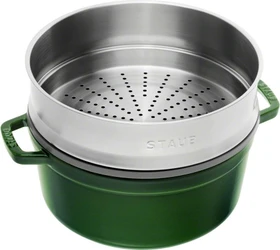 Zwilling Staub Cocotte Schmortopf rund mit Dämpfeinsatz 26cm 5.2l basilikumgrün