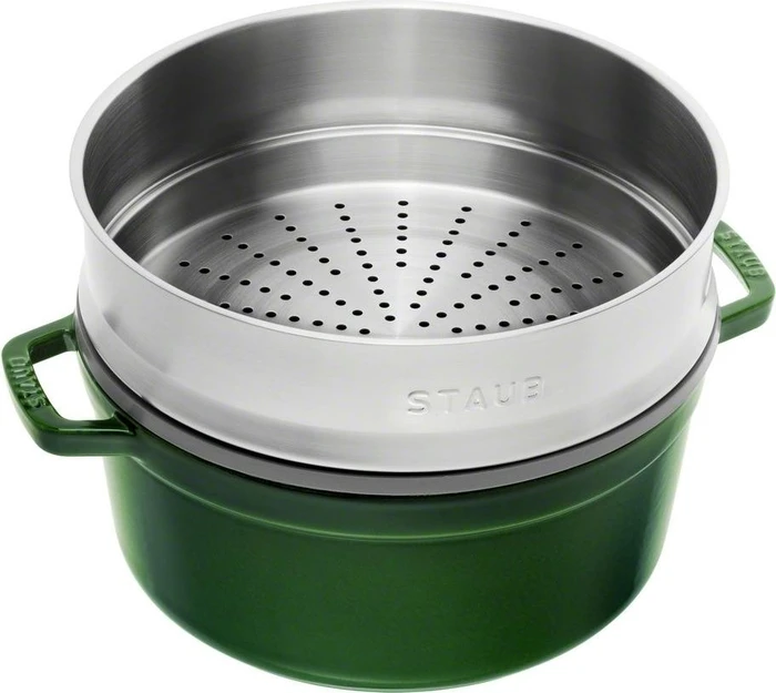 Zwilling Staub Cocotte Schmortopf rund mit Dämpfeinsatz 26cm 5.2l basilikumgrün