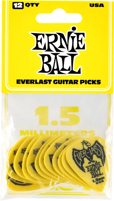 Ernie Ball Yellow Everlast Pick, 1.5mm, 12-Pack