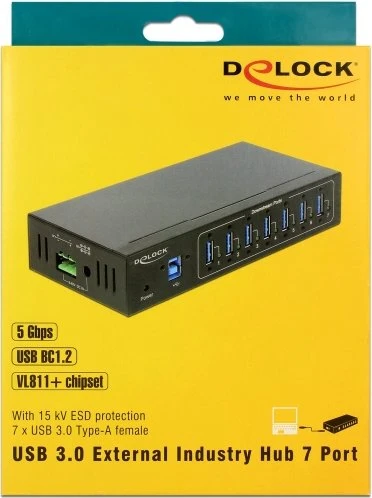 DeLOCK Industrial Railmount USB-Hub, 7x USB-A 3.0, USB-B 3.0 [Buchse]