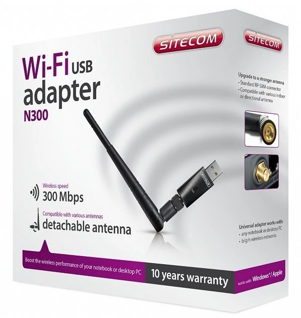 Sitecom WiFi USB Adapter N300, 2.4GHz WLAN, USB-A 2.0 [Stecker]