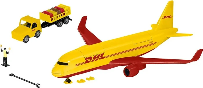 Siku DHL Frachtflugzeug mit Zubehör blau/weiss