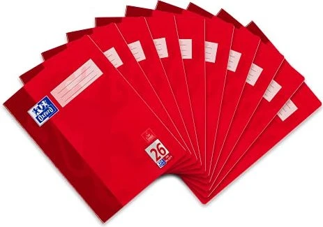 Oxford Schulheft, A4, Lineatur 26, rot, 32 Blatt, 10er-Pack