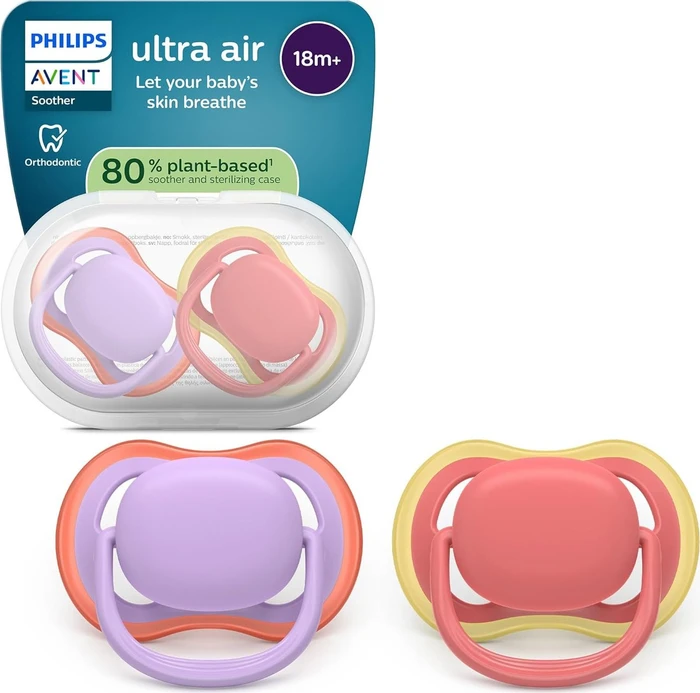 Philips Avent SCF349/46 Ultra Air Beruhigungsschnuller, 18+M, Silikon, violett/rot, 2 Stück