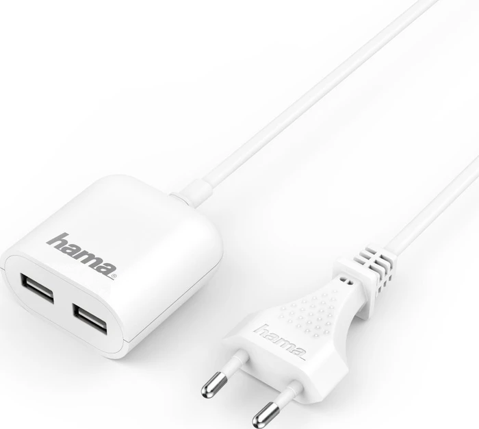 Hama USB-Netzteil mit Kabel 2.4A 2x USB 1.9m weiß