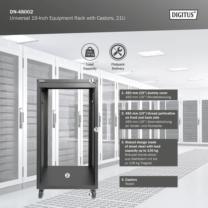 Digitus Audio Video Rack 19" AVS/Equipment Rack 21HE, mit Rollen, unmontiert, RAL 9005, 460mm tief