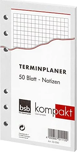 bsb-obpacher Kalender Kompakt Ersatzeinlage, A6, liniert, 50 Blatt