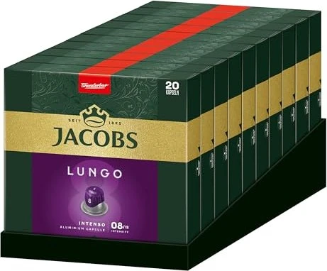 Jacobs Lungo 8 Intenso Kaffeekapseln, 200 Stück (10x 20 Stück)