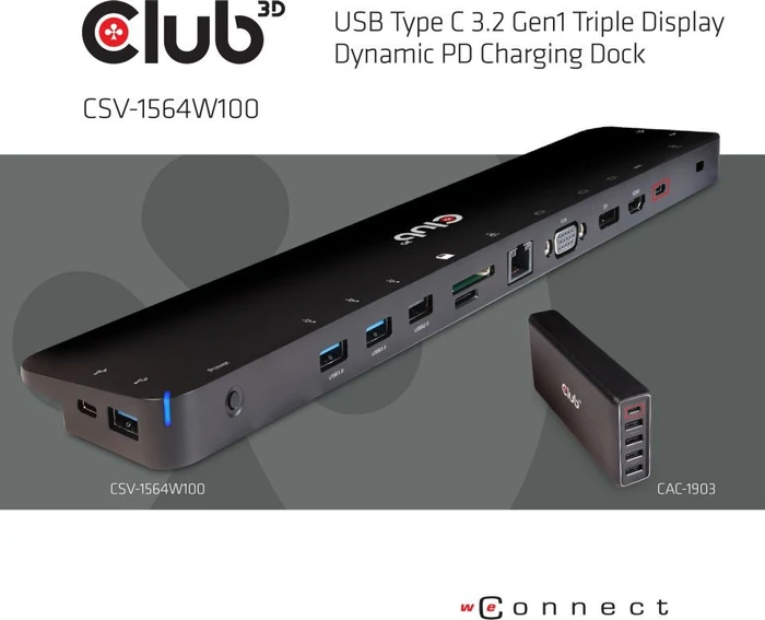 Club 3D Triple Display Dynamic PD Charging Dock 100W, USB-C 3.0 [Buchse]