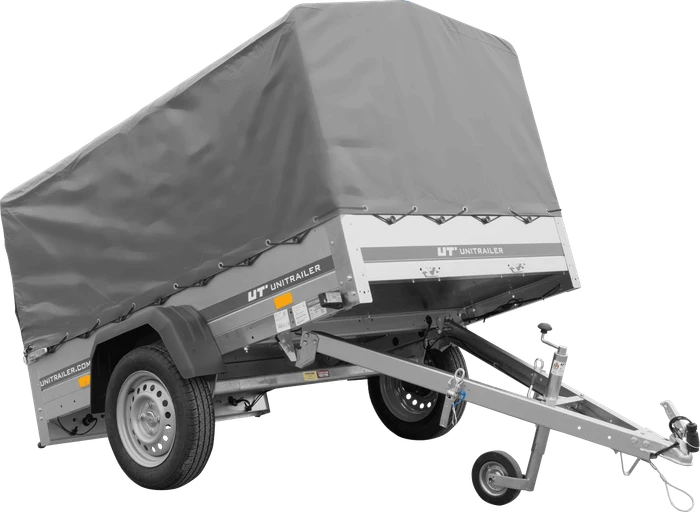 Unitrailer Garden Trailer 201 Kipp mit Stützrad, grauer Hochplane und Hochspriegel