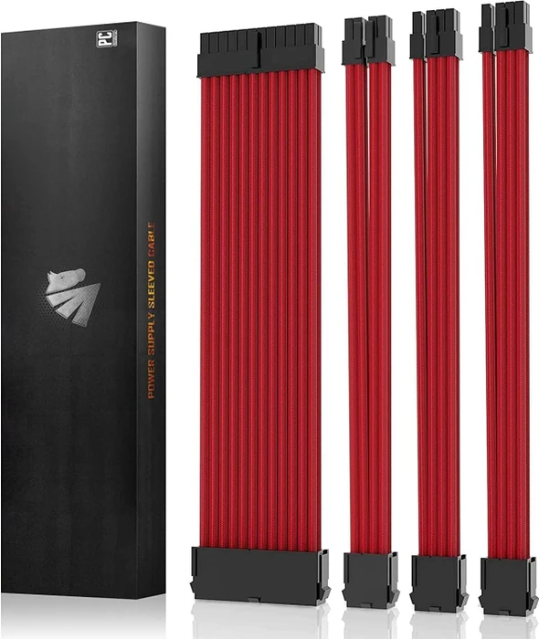 AsiaHorse GPU/CPU Cable Extension Kit, 1x 24-Pin, 1x 4/8-Pin ATX, 2x 8-Pin PCIe, 16AWG, rot, 30cm