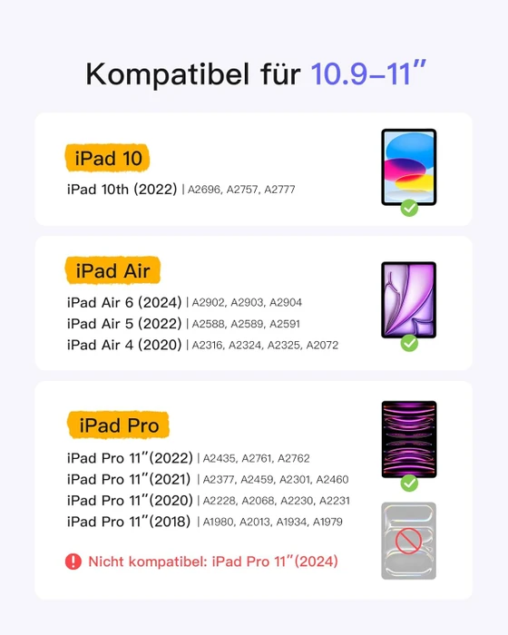 Inateck Superleicht Tastatur Hülle für iPad Air 6 11"/iPad Air 5/iPad 10/iPad Pro 11", grau, DE