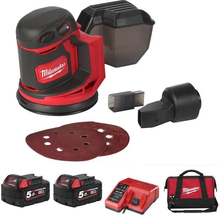 Milwaukee M18 BOS125-502B Akku-Exzenterschleifer inkl. Tasche + 2 Akkus 5.0Ah