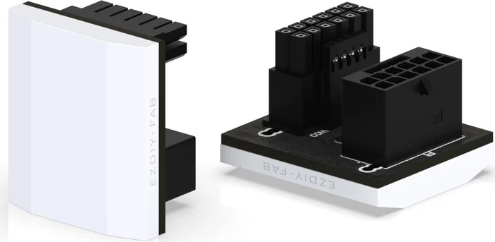 EZDIY-FAB 12VHPWR Winkeladapter 180°, Slim, Variante RVS, Sense-Pins an der Unterseite, weiß