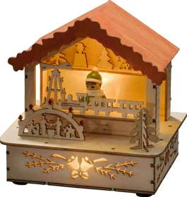 Konstsmide Motiv Holzleuchter Marktstand mit orangem Dach 12.5cm LED 3x warmweiß