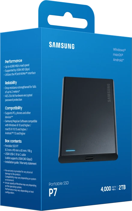 Samsung Portable SSD P7, 2TB, USB4
