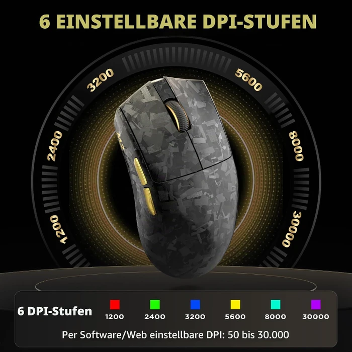 Yunzii M2 Dual 8K Custom Wireless Gaming Maus, schwarz/gold, USB/Bluetooth