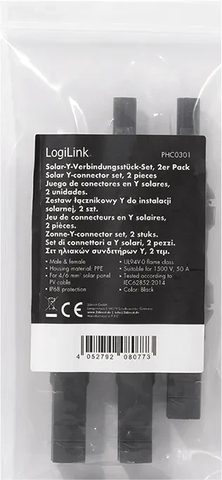 LogiLink Solar-Y-Steckverbindungsset 2 Stk. PVC Stecker & Buchse für Solarkabel