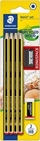 Staedtler Noris 120 Bleistift HB graphit, schwarz/gelb, Radierer, Anspitzer, 8er-Pack