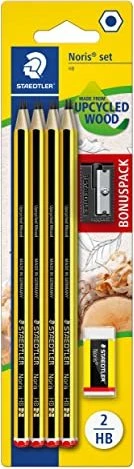 Staedtler Noris 120 Bleistift HB graphit, schwarz/gelb, Radierer, Anspitzer, 8er-Pack