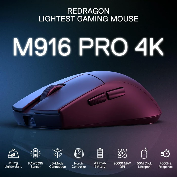 Redragon M916 K1NG Pro 4K Wireless Gaming Mouse schwarz, USB/Bluetooth
