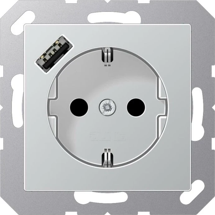 Jung SCHUKO Steckdose mit USB-Ladegerät, aluminium